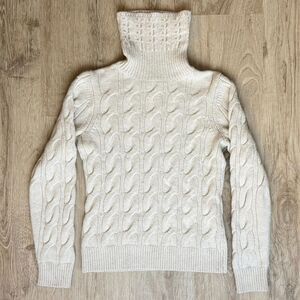 L.L. Bean Wool Blend Cable Knit Turtleneck Sweater XS Cream Ivory Warm